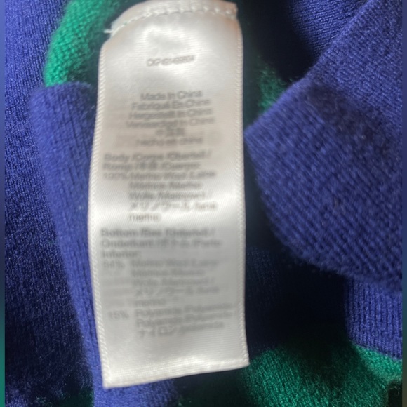 Madewell Hayes Stripe Merino Wool Sweater Small Navy Green Crewneck Relaxed Fit - Picture 6 of 8